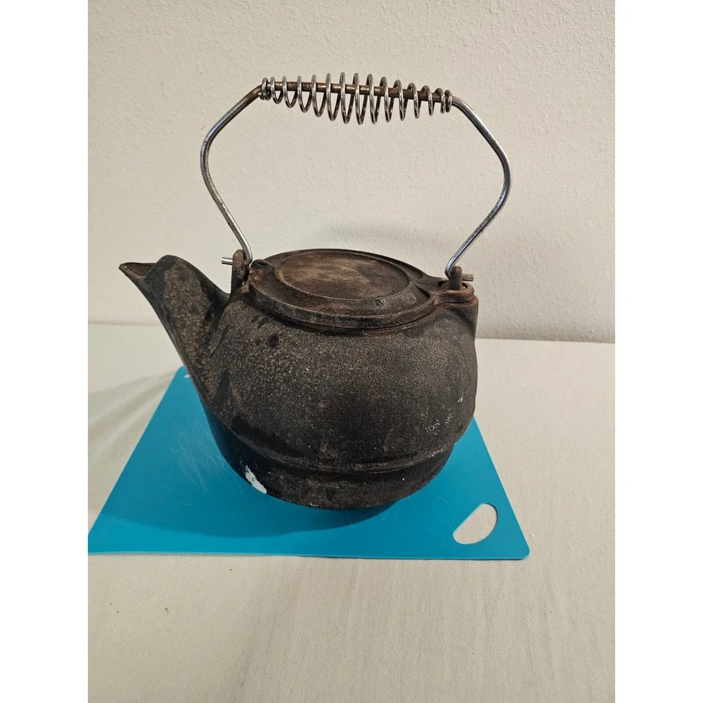 Cast Iron Tea Kettle Black Metal Swivel Lid Vintage Style